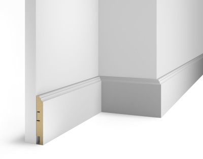 Плинтус AP77 под покраску, белый, 100x16x2400 мм, МДФ, с пазом