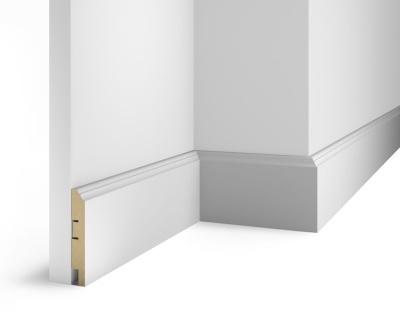 Плинтус AP77 под покраску, белый, 100x16x2400 мм, МДФ, с пазом - изображение 1