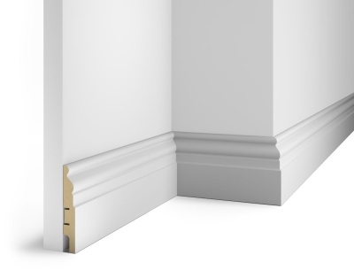 Плинтус AP18 под покраску, белый, 102x16x2400 мм, МДФ, с пазом - изображение 1