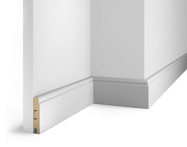 Плинтус AP09 под покраску, белый, 80x16x2400 мм, МДФ, с пазом