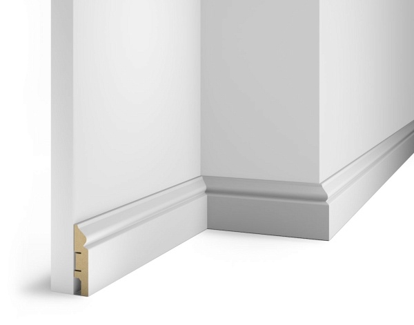 Плинтус AP05 под покраску, белый, 70x16x2400 мм, МДФ, с пазом