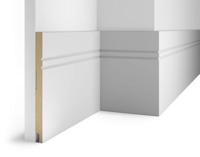Плинтус AP27 под покраску, белый, 230x16x2400 мм, МДФ, с пазом - изображение 1
