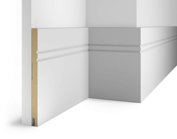 Плинтус AP27 под покраску, белый, 230x16x2400 мм, МДФ, с пазом